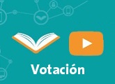 Libro abierto y el ícono de YouTube, debajo la palabra votación.